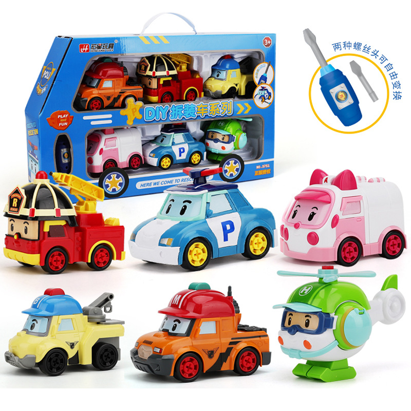 正版POLI珀利警长玩具变形拧螺丝拆装车儿童益智玩具男孩救援车队-封面