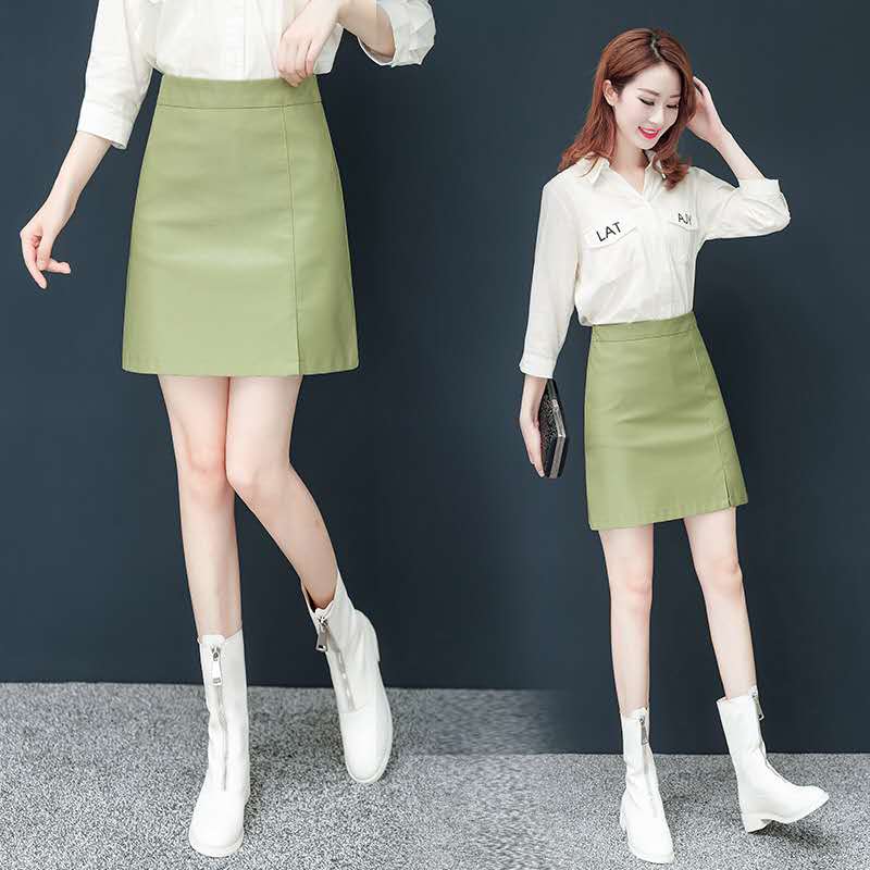 春秋季绿色防走光开叉韩版一步裙