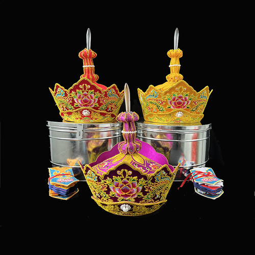 铁盒刺绣毗卢帽法师帽送五佛冠