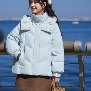 瞌睡兔2025年新款羽绒服小个子宽松保暖加厚棉服短款立领连帽外套