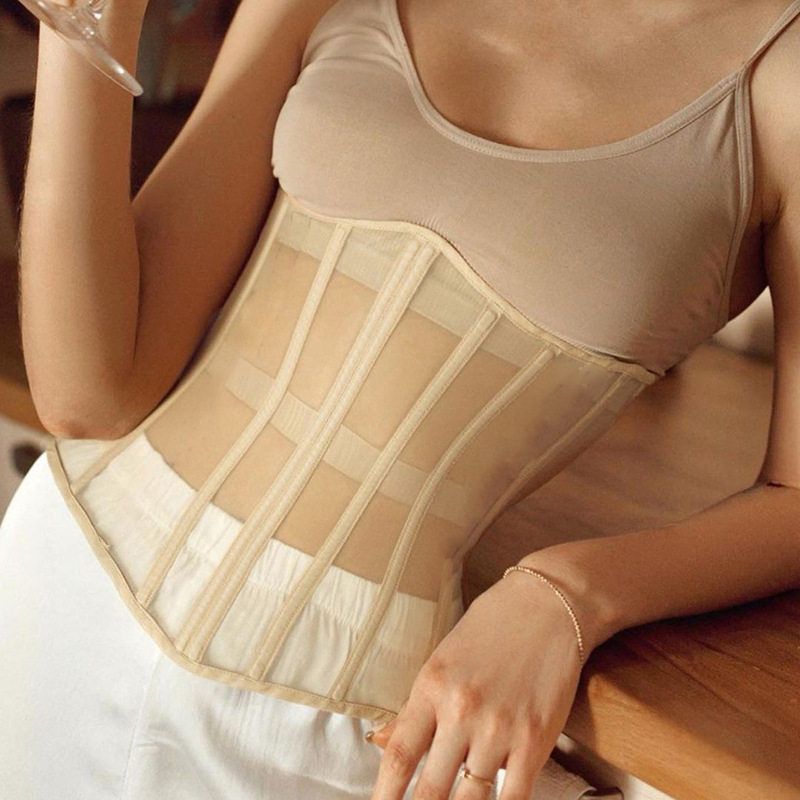 Slim knit inside and outside with sexy wrap chest 网纱束腰