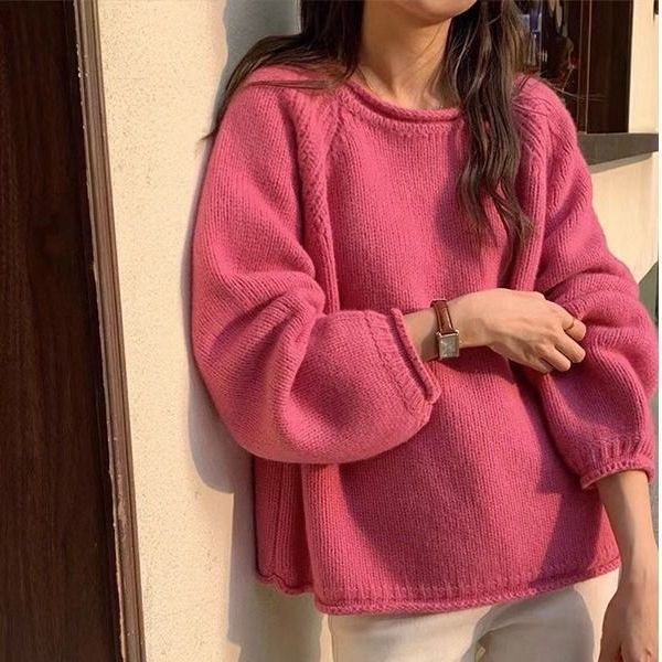 针织衫毛衣套头宽松慵懒风上衣
