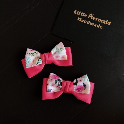 儿童亲子发饰花草胭红蝴蝶结女童