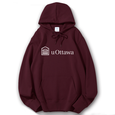 新品uOttawa渥太华大学连帽加绒卫衣校服冬季加厚酒红色学生班服