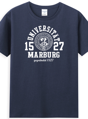 马尔堡州立大学Marburg休闲T恤透气印花男时尚男士短袖运动圆领