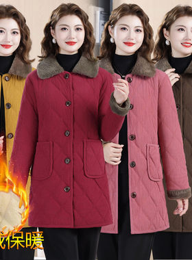 棉衣女士妈妈装中长款加绒保暖棉服外套中老年人气质百搭加厚棉袄
