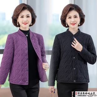 中老年妈妈装秋冬薄款棉服女时尚洋气德绒蚕丝棉袄宽松大码短外套