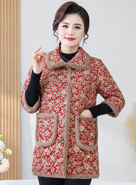 妈妈装冬季中长款加绒中袖棉衣马甲中老年女装七分袖加厚棉服马夹