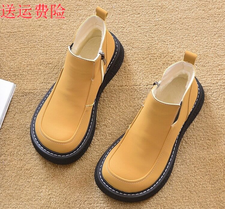 包邮2026新款外贸春秋平底短靴单靴短筒马丁靴骑士靴踝靴圆头女靴