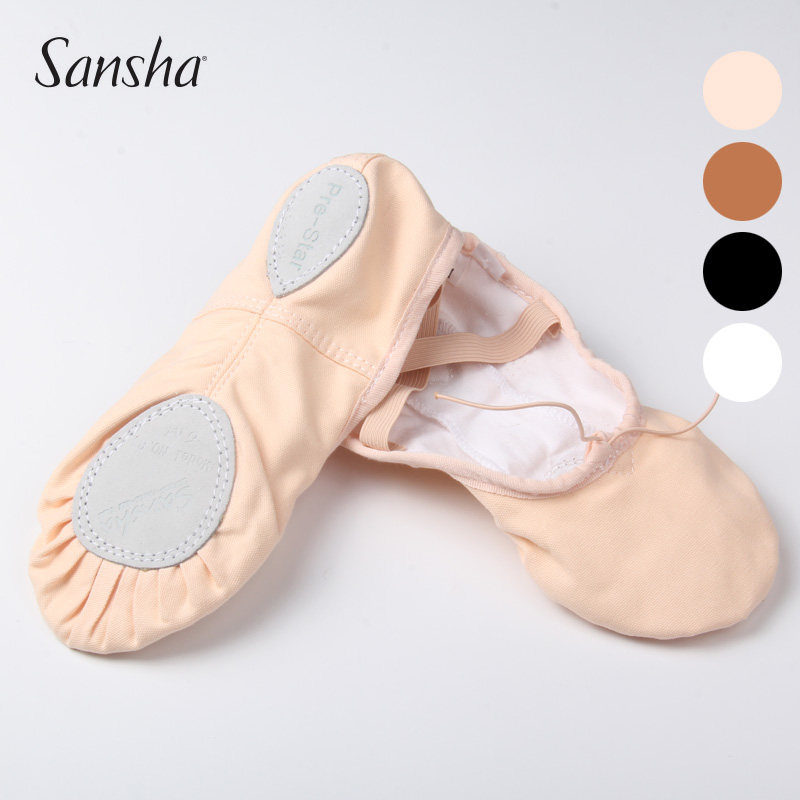 法国三沙sansha芭蕾舞鞋 舞蹈练功鞋 女 软底 帆布面猫爪鞋民族舞