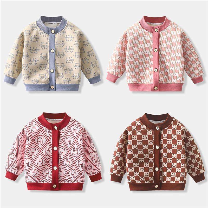 儿童秋冬加绒开衫外套男女童韩版休闲高领棒球服宝宝针织上衣新款