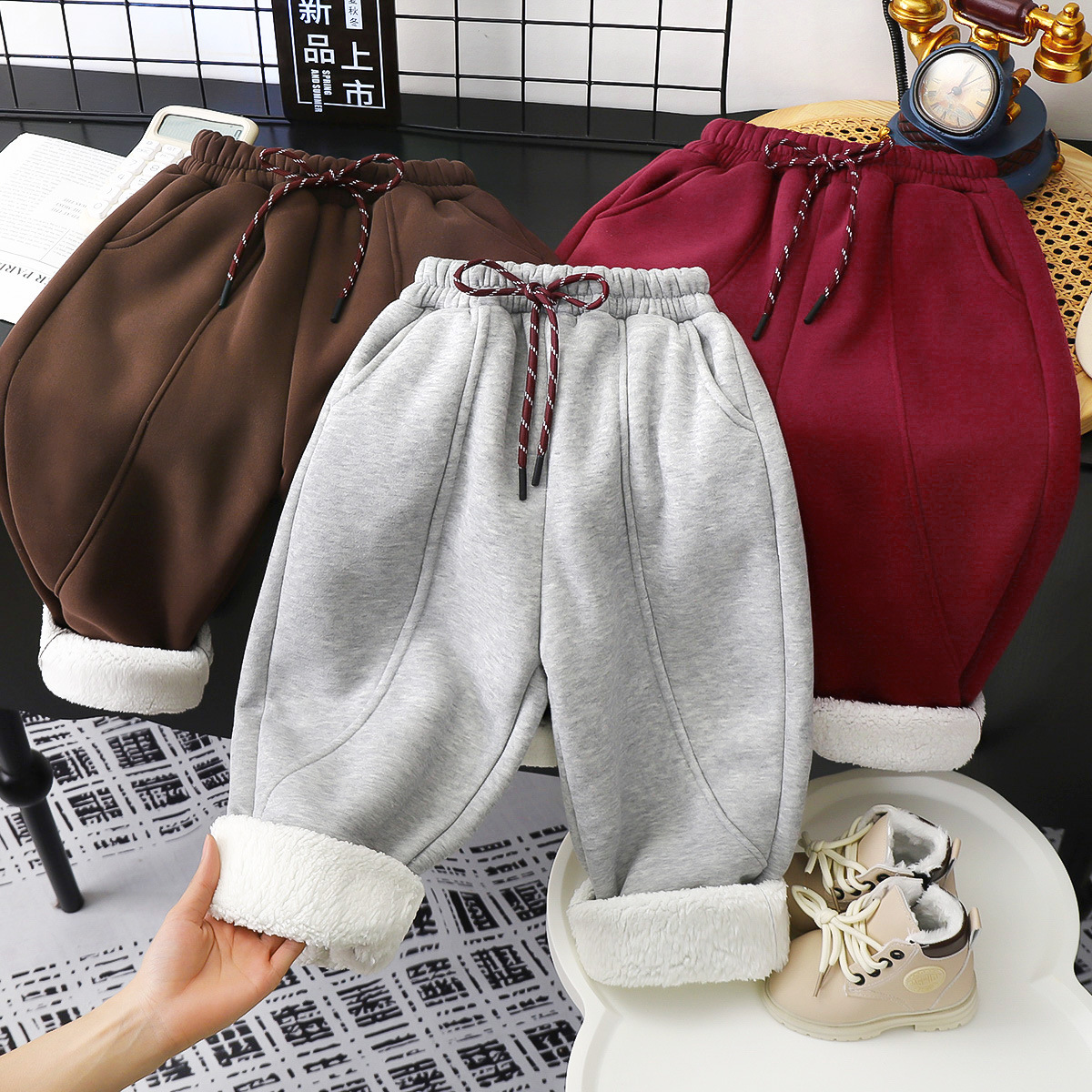 儿童冬季加厚加绒裤子宽松休闲加绒裤男童女童韩版运动裤百搭卫裤