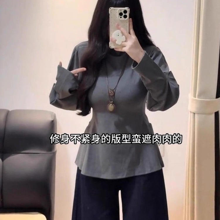 大码胖mm半高领磨毛德绒保暖打底衫长袖T恤女秋冬中长款显瘦上衣