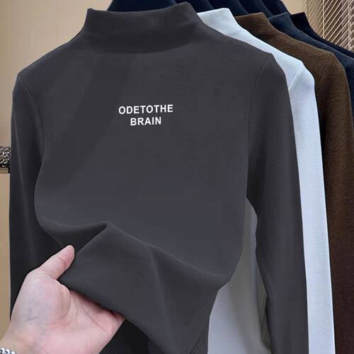 双面德绒半高领立领打底衫女秋冬加绒加厚美拉德内搭上衣中领t恤