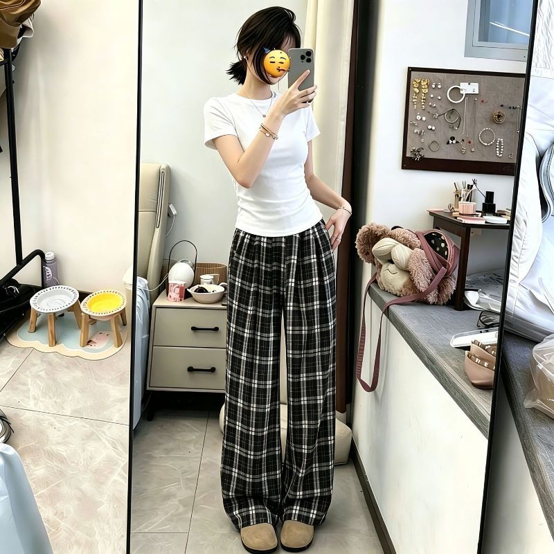多巴胺青春高腰格子裤校园两件套