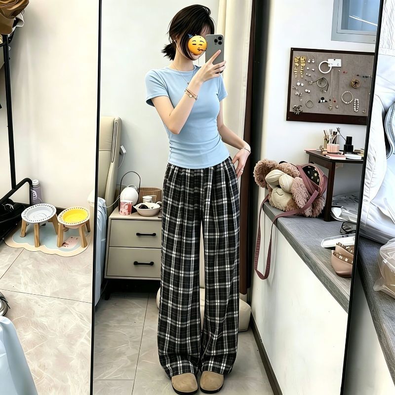 多巴胺夏季学院风格子裤两件套