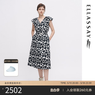 ELLASSAY歌力思春夏新款 连衣裙女EWW342Y07700 小飞袖 纯棉法式