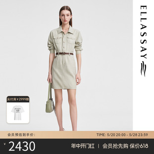 休闲牛仔连衣裙女N007 棉麻复古工装 新款 ELLASSAY歌力思2024春季