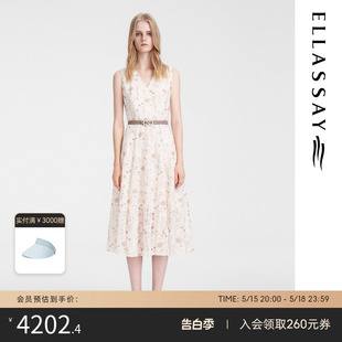 ELLASSAY歌力思2024夏季 新款 气质提花百褶连衣裙女EWE352Y03100