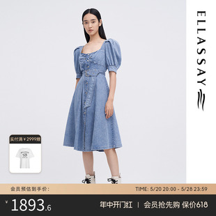 莱赛尔甜美牛仔连衣裙女EWW341N04400 ELLASSAY歌力思春夏新款