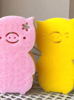 可爱小猪bubu形状彩色圆点花纹大号家居清洁海绵擦浴缸瓷砖去污