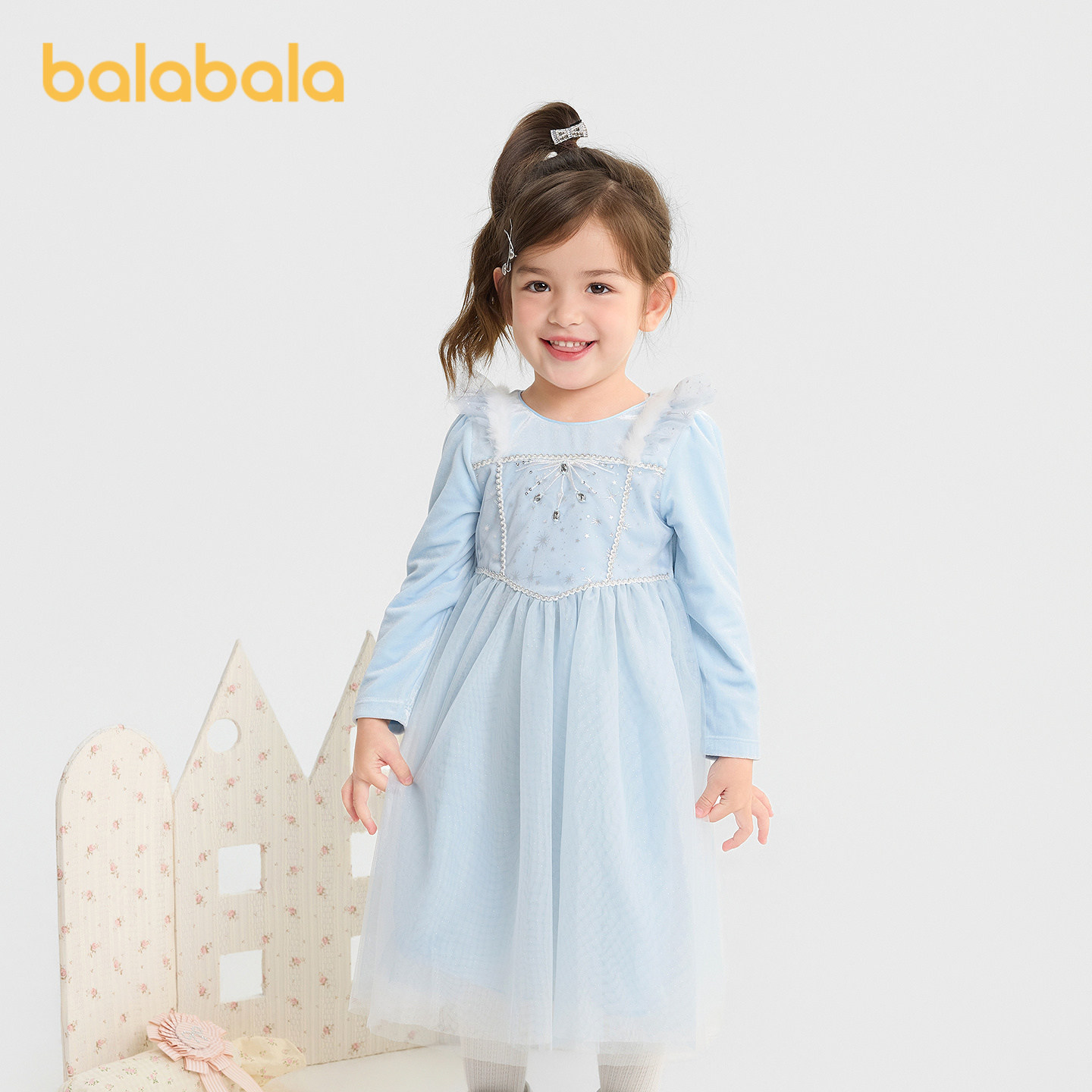 【balaOne】巴拉巴拉女童连衣裙儿童长裙2026冬装裙子可爱舒适潮