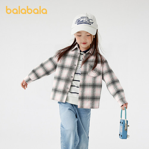 【商场同款】巴拉巴拉儿童棉服女童衬衫式外套新款童装2025冬格纹