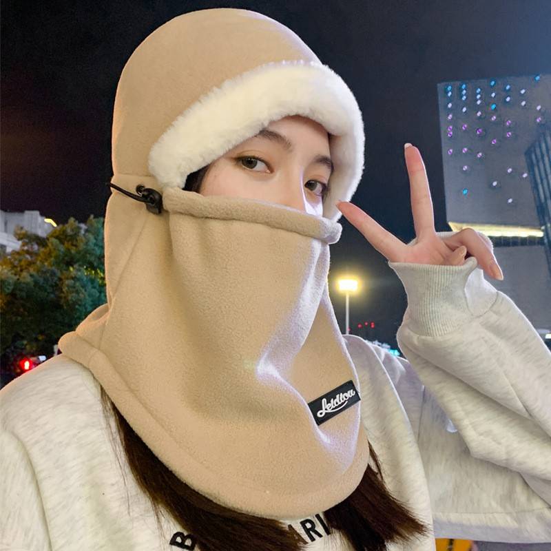 一体防寒骑行冬季电动车防风面罩帽子女滑雪保暖围脖头套护颈棉帽
