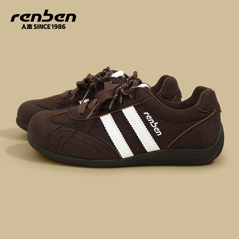 人本棕色德训鞋女爆款平底板鞋