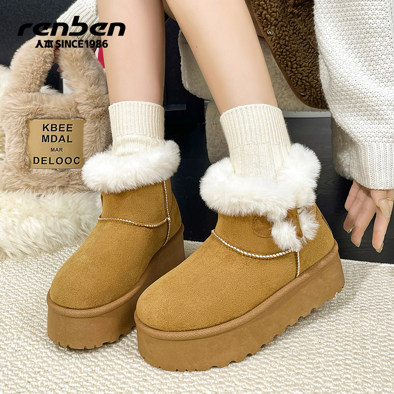 人本加绒加厚雪地靴女保暖二棉鞋