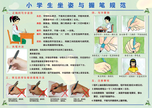 小学生正确坐姿握执笔姿势眼保健操视力表眼肌运动海报贴挂图墙贴