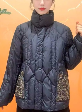 凤轩阁 重工刺绣 90白鹅绒 防风立领 鹅绒服TMS25663