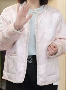 凤轩阁 2025新款 中式风小香风冠乐皱蚕丝填充棉服外套4943