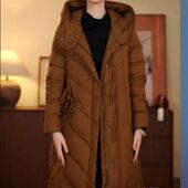 凤轩阁 高克重高蓬松90白鹅绒连帽长款 鹅绒服YJT933048