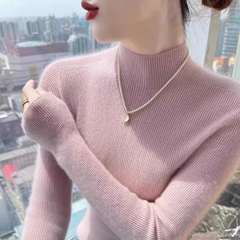 鄂尔多斯市羊绒衫女修身秋冬毛衣内搭可外穿黑色半高领羊毛打底衫