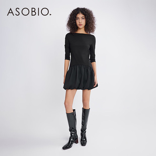 Asobio高腰线拼接花苞连衣短裙高级感约会小黑裙女裙588 982 192