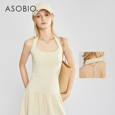 Asobio无袖褶皱挂脖吊带连衣裙运动风夏季纯色下摆百褶短裙女122