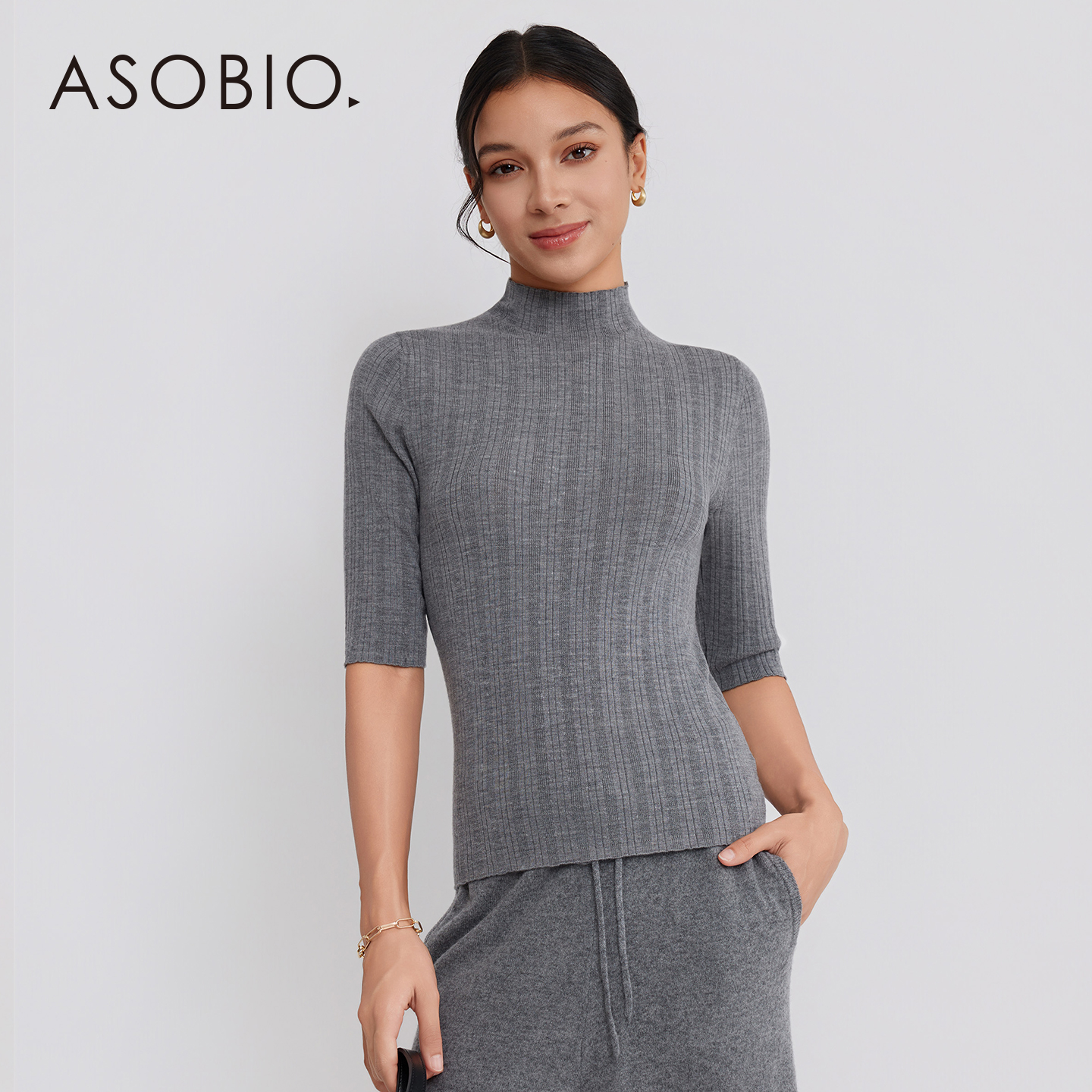 精纺纯扬子纱羊毛小高领套头针织