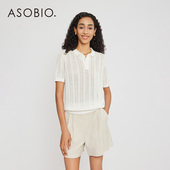 百搭极简风宽松短袖 Asobio镂空POLO衫 t恤夏季 和纸纱针织上衣104