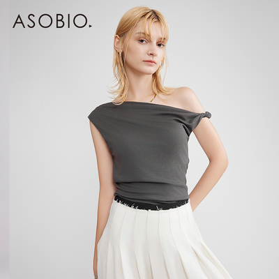 Asobio设计感斜肩T恤2025秋冬新品简约时尚气质通勤上衣女士162
