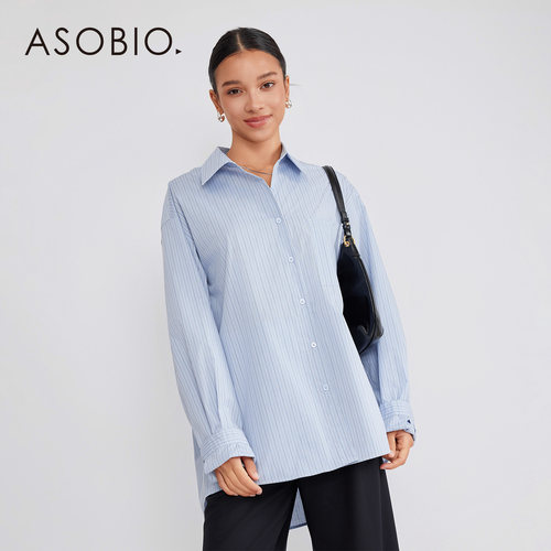 Asobio简约蓝白细条纹衬衫2025秋款新品通勤口袋尖领衬衫女装305