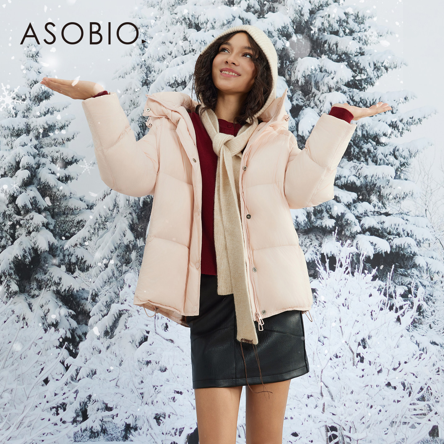 Asobio防风90鸭绒轻括宽松中长款羽绒服2025冬季新品通勤外套218