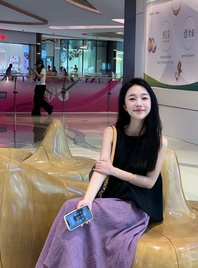 黑色背心上衣温柔紫色半身长裙套装女夏季新款复古气质穿搭两件套