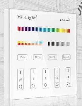 MiLight玻璃面板RGB+CCT智能86LED调光2.4G控制器可分4组单独控制