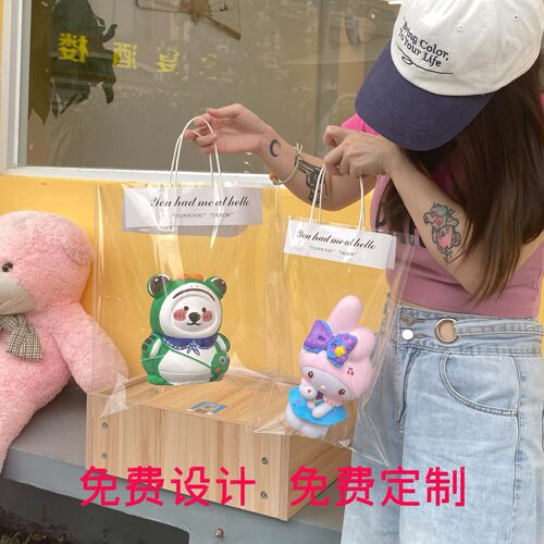 小盆栽手提袋涂画包装袋油画透明手提袋相框海报袋石膏娃娃礼品袋