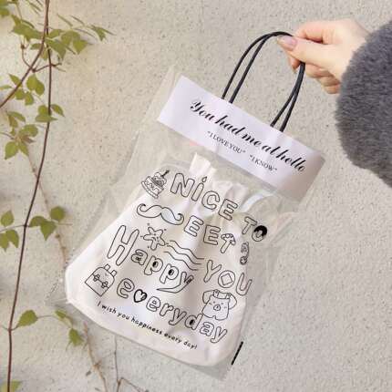 透明塑料手提购物袋包装服装店童装毛绒手作礼物打包礼品袋装定制