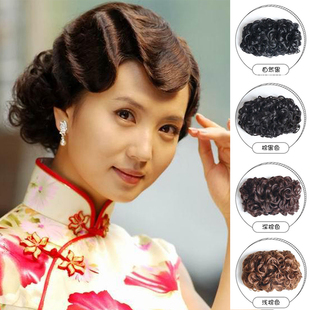 旗袍假发女演出上海滩复古拉花大花苞头造型扣式新娘盘发造型卷发