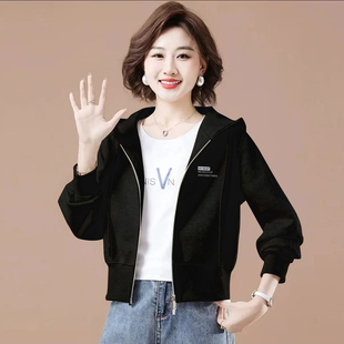 宽松拉链开衫 韩版 外套设计感加绒加厚上衣 秋冬季 黑色连帽卫衣女装