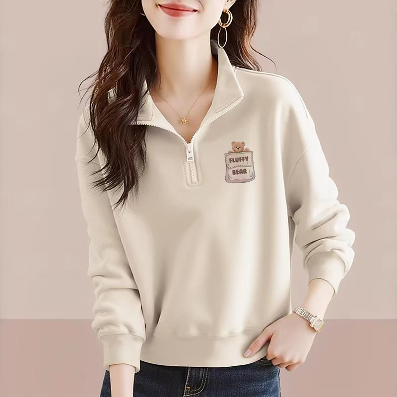 立领半拉链卫衣女秋冬季加绒韩版宽松慵懒风套头长袖外套减龄上衣