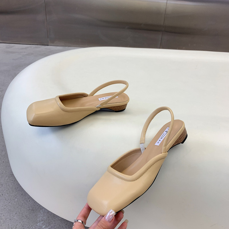 时装凉鞋女夏季浅口简约方头一字带后空女鞋低帮粗跟套脚百搭凉拖